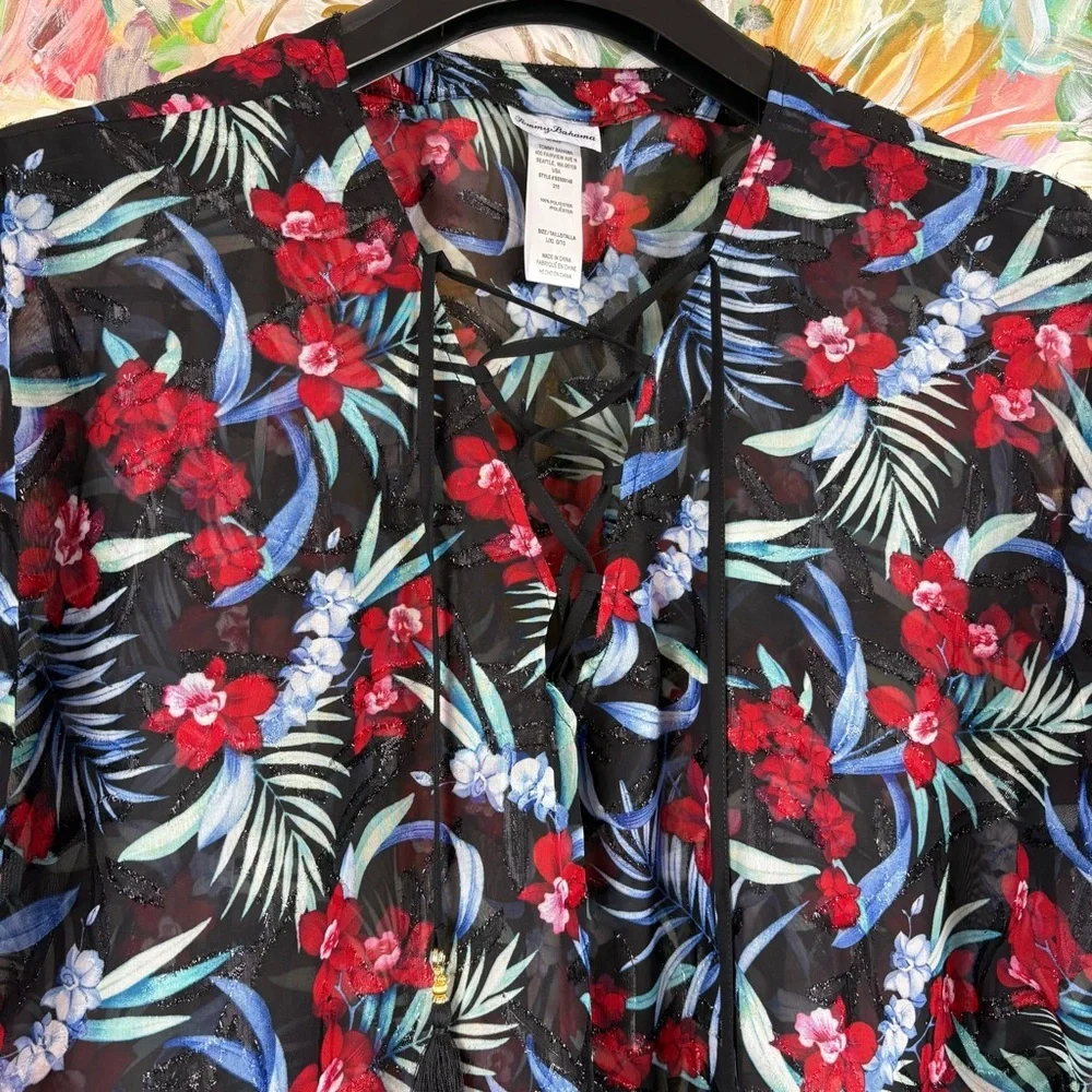 Tommy Bahama Black Floral Lace-Up Swim Coverup